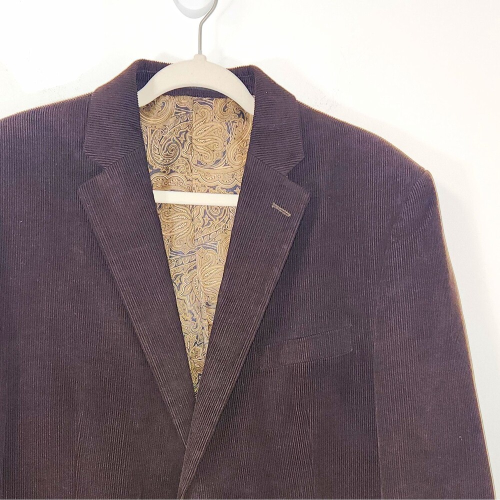 Chaps Corduroy Blazer Mens 44R Brown Paisley Lined 2-Button Sport Coat